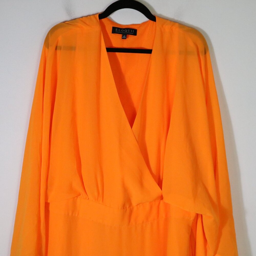Eloquii Surplice Bodice Maxi Dress Womens 20 Tangerine Orange Long Sleeve Flowy - Picture 3 of 8